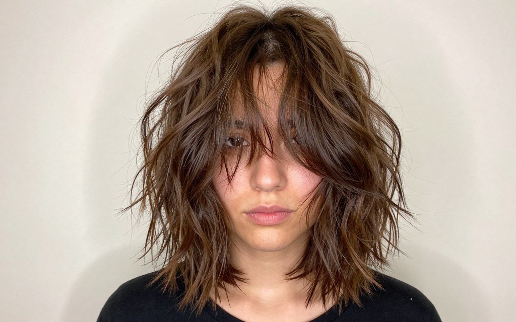 Shaggy lob with face-framing layers for thin hair