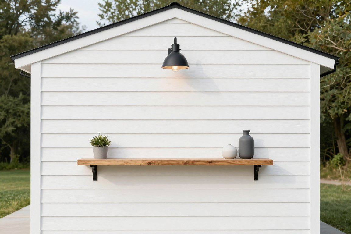 Shiplap walls in modern farmhouse shed house