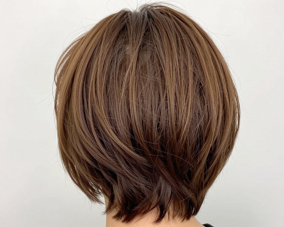 Short haircut with crown-focused layers for thin hair lift