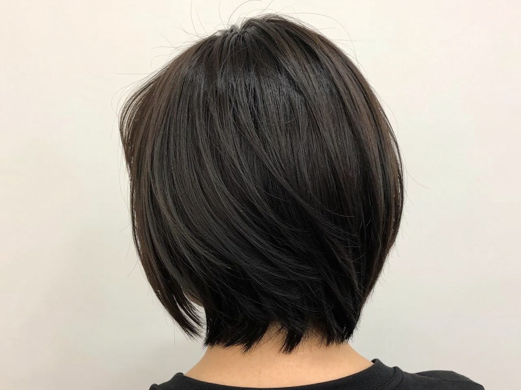 Short haircut with long layers and blunt ends for thin hair