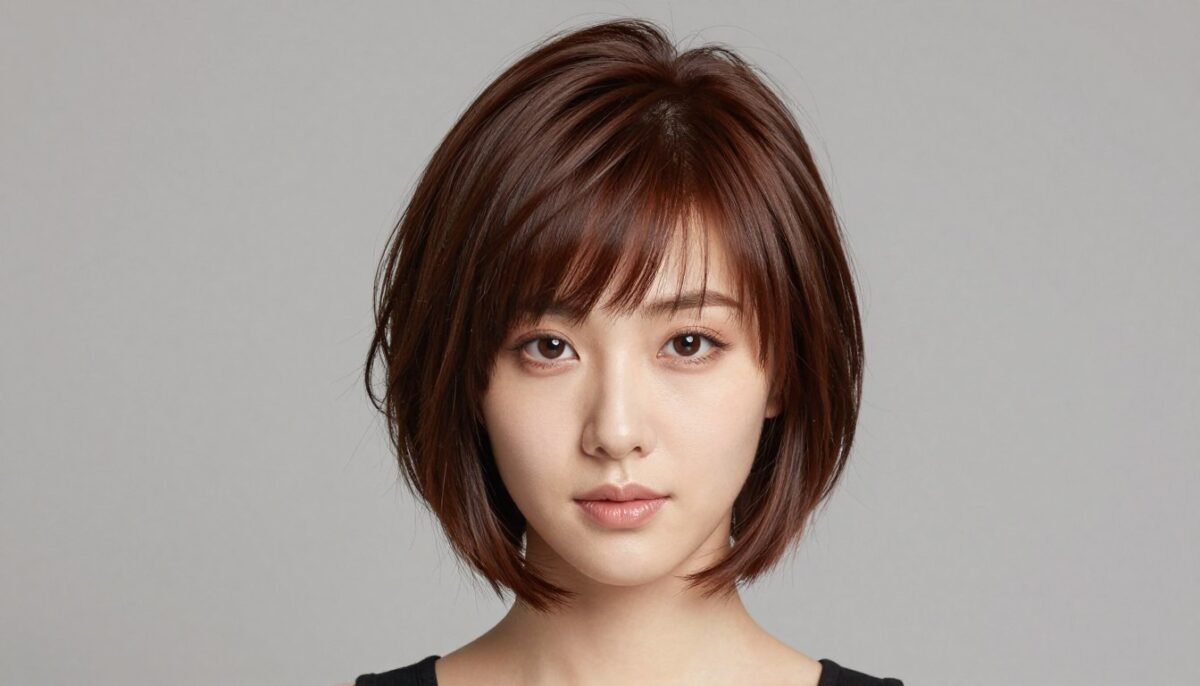 Short layered haircut with deep side part for thin hair volume