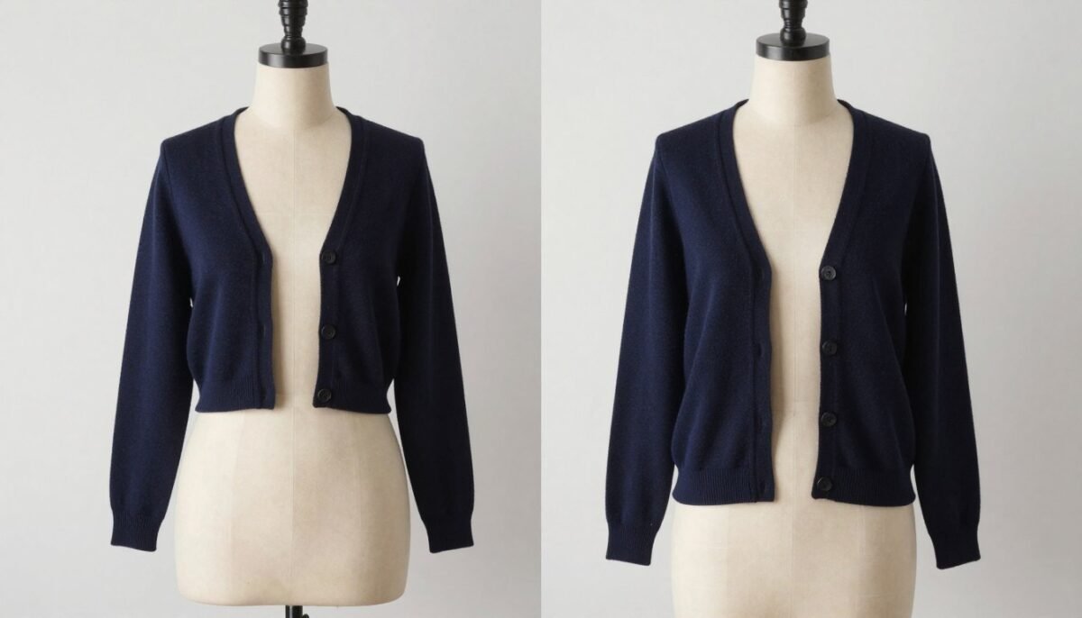 Side-by-side comparison of cropped and long versions of Yngrid Cardigan