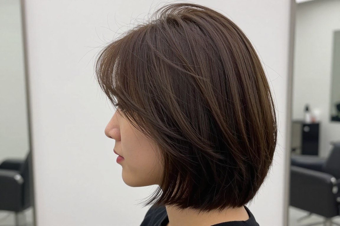 Side view showing face-framing layers in chin-length bob