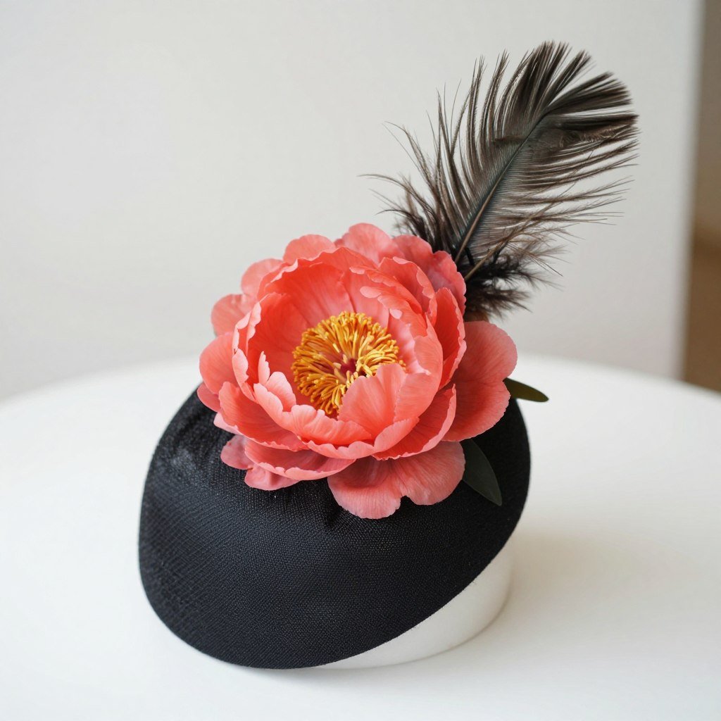 Simple DIY derby fascinator with single large flower and feather