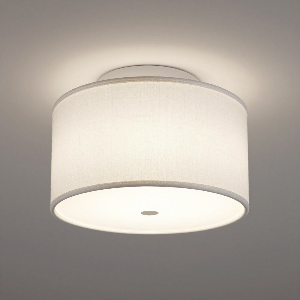 Simple white fabric drum shade flush mount light