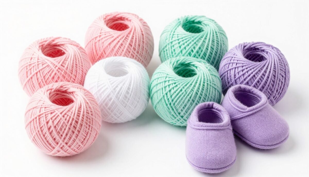 Skeins of baby-appropriate yarn in pastel colors