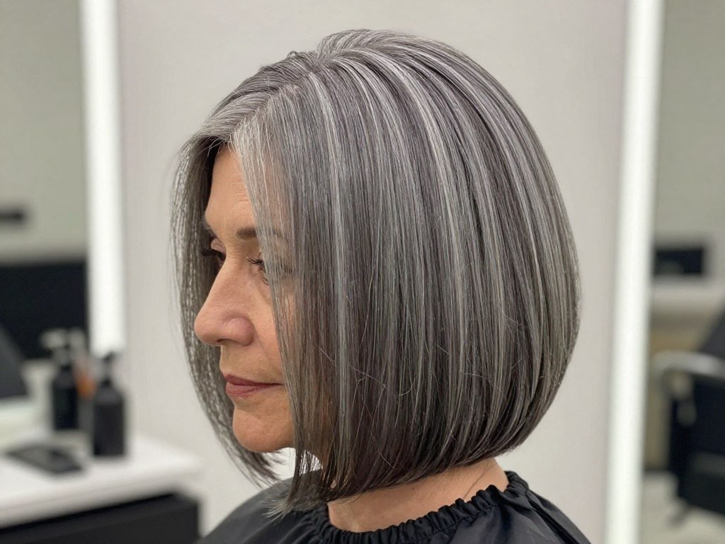 Sleek side-parted bob with deep part and smooth styling