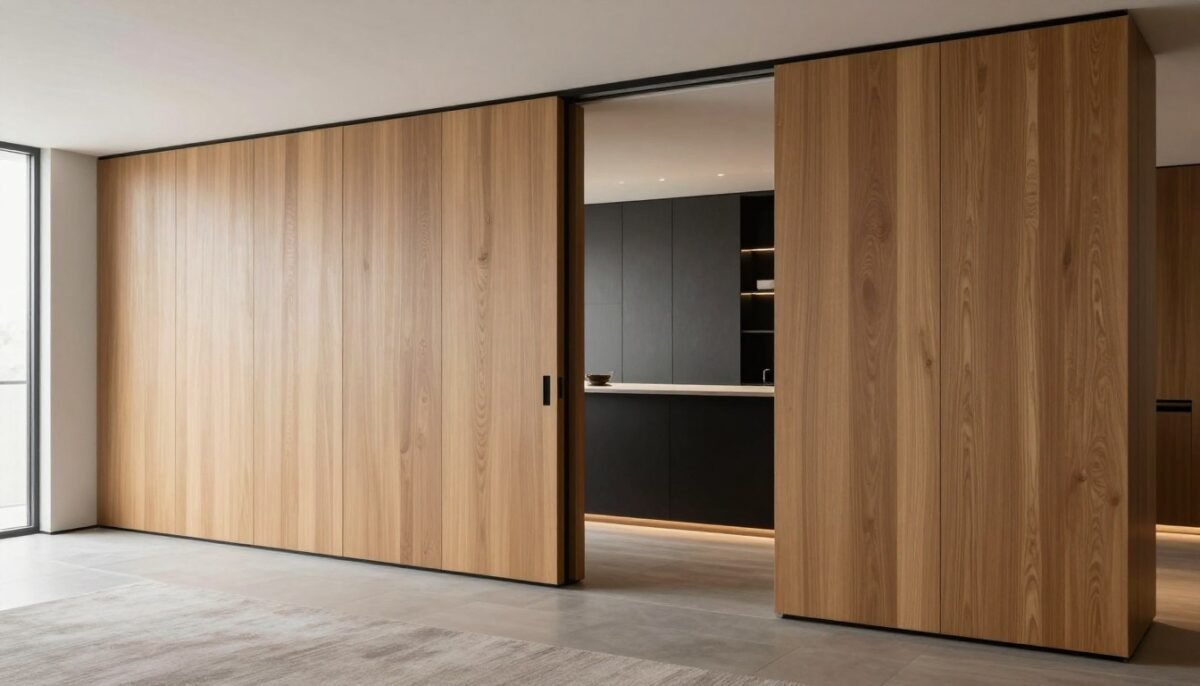 Sliding panel wall revealing hidden bar behind