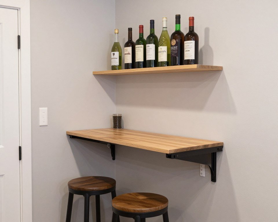 Small apartment with wall-mounted drop-leaf bar table