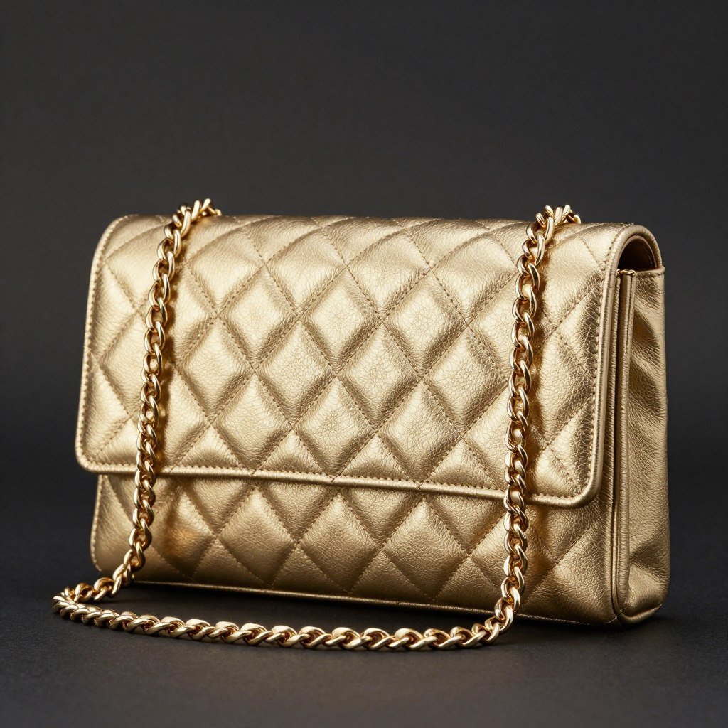Small gold evening clutch with chain strap