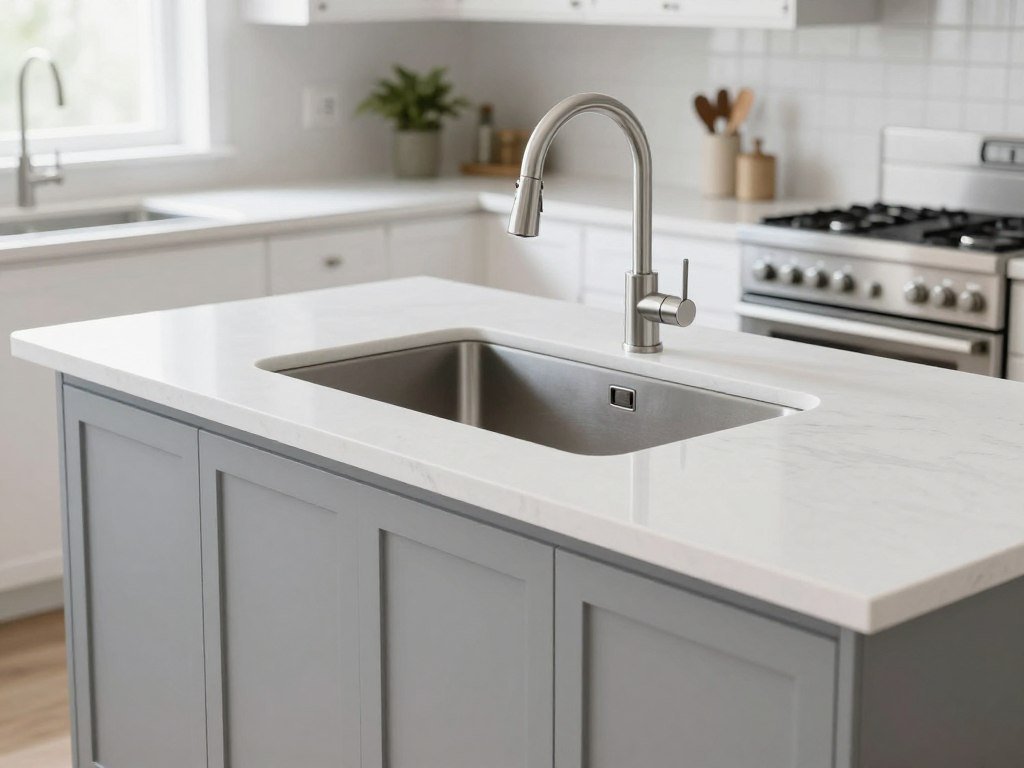 Small kitchen island with prep sink and modern faucet
