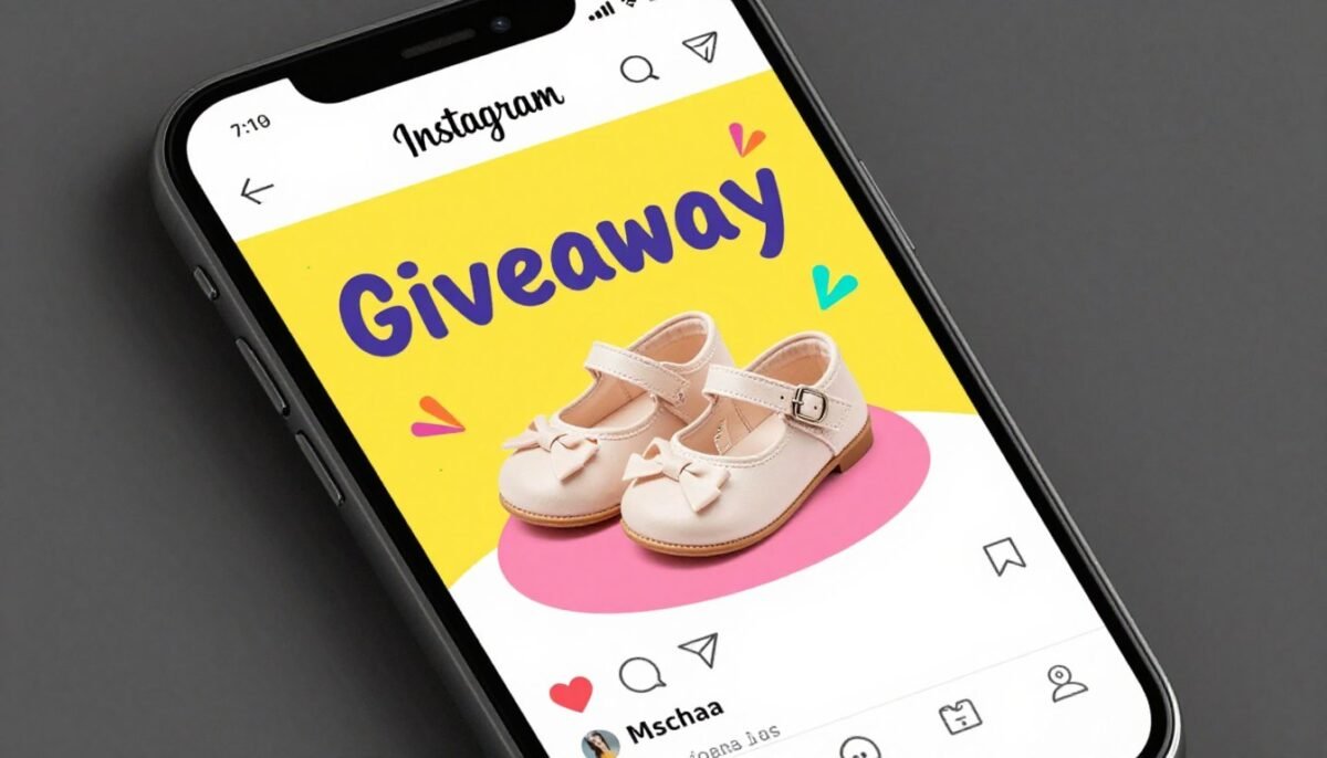 Social media giveaway announcement for baby mary jane shoes
