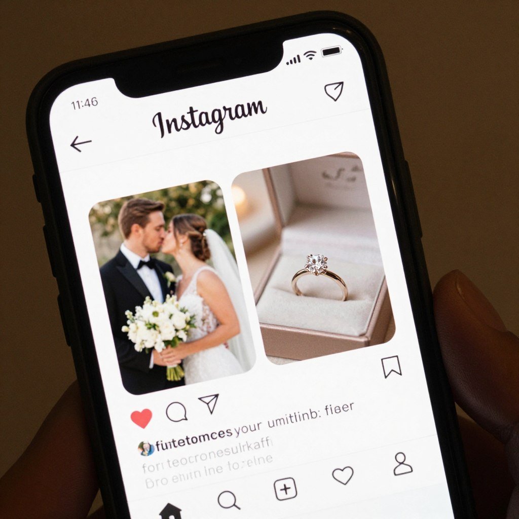 Social media wedding announcement with website link