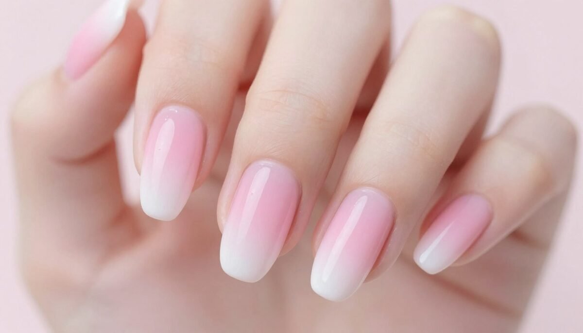 Soft pink to white ombre gradient July nails with smooth color transition Soft pink to white ombre gradient July nails with smooth color transition