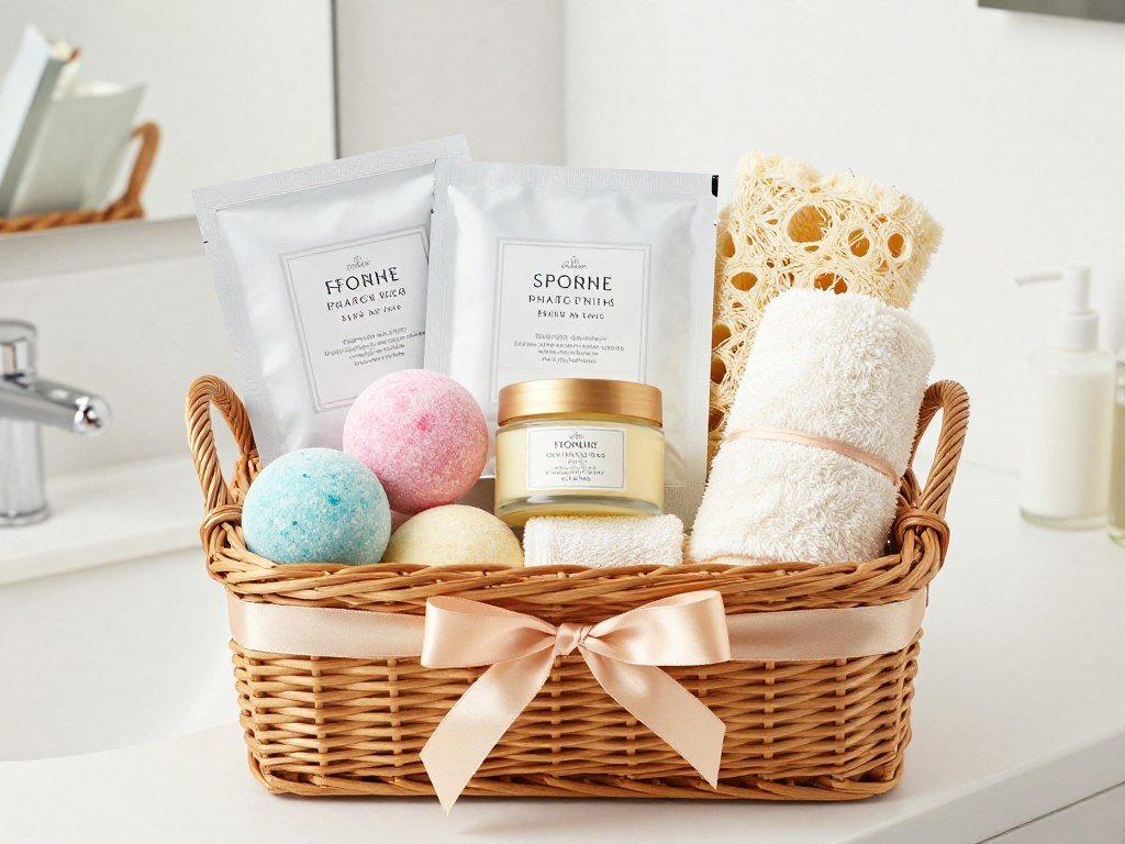 Spa gift basket with bath products and relaxation items