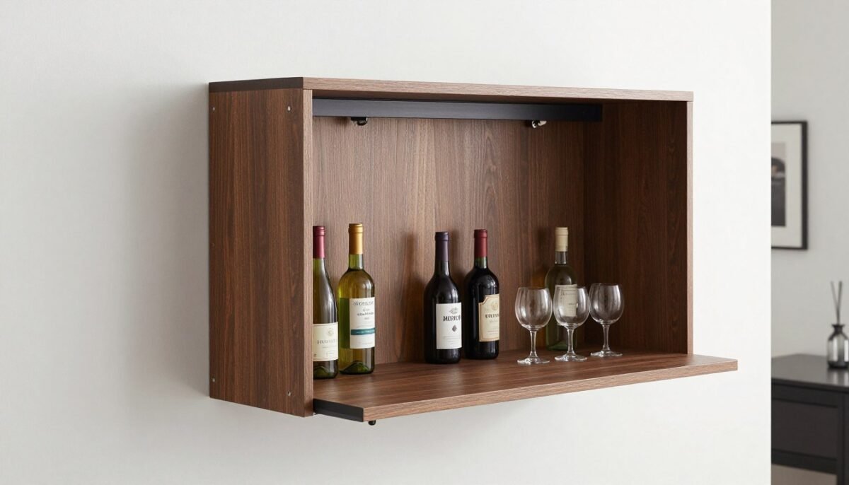 Space-saving Murphy-style fold-down bar for built-in bar ideas