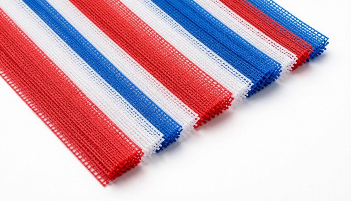 Stack of pre-cut deco mesh strips in multiple colors