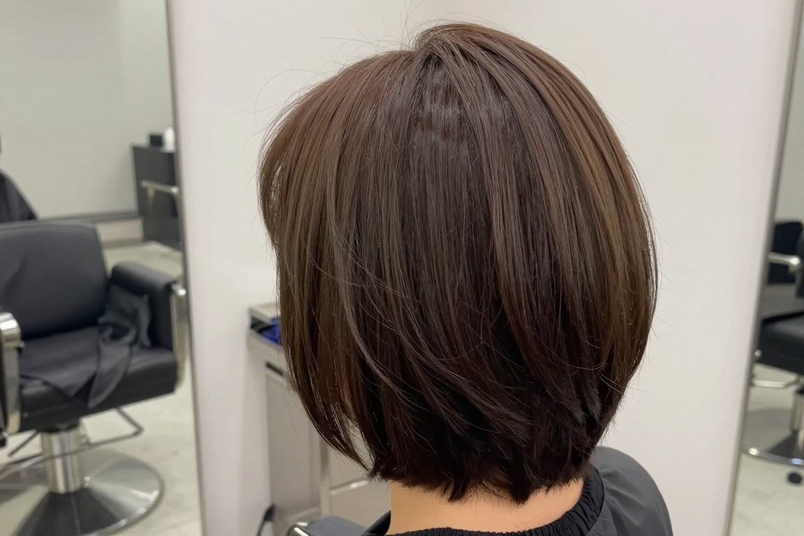 Stacked bob haircut showing volume at back for thin hair