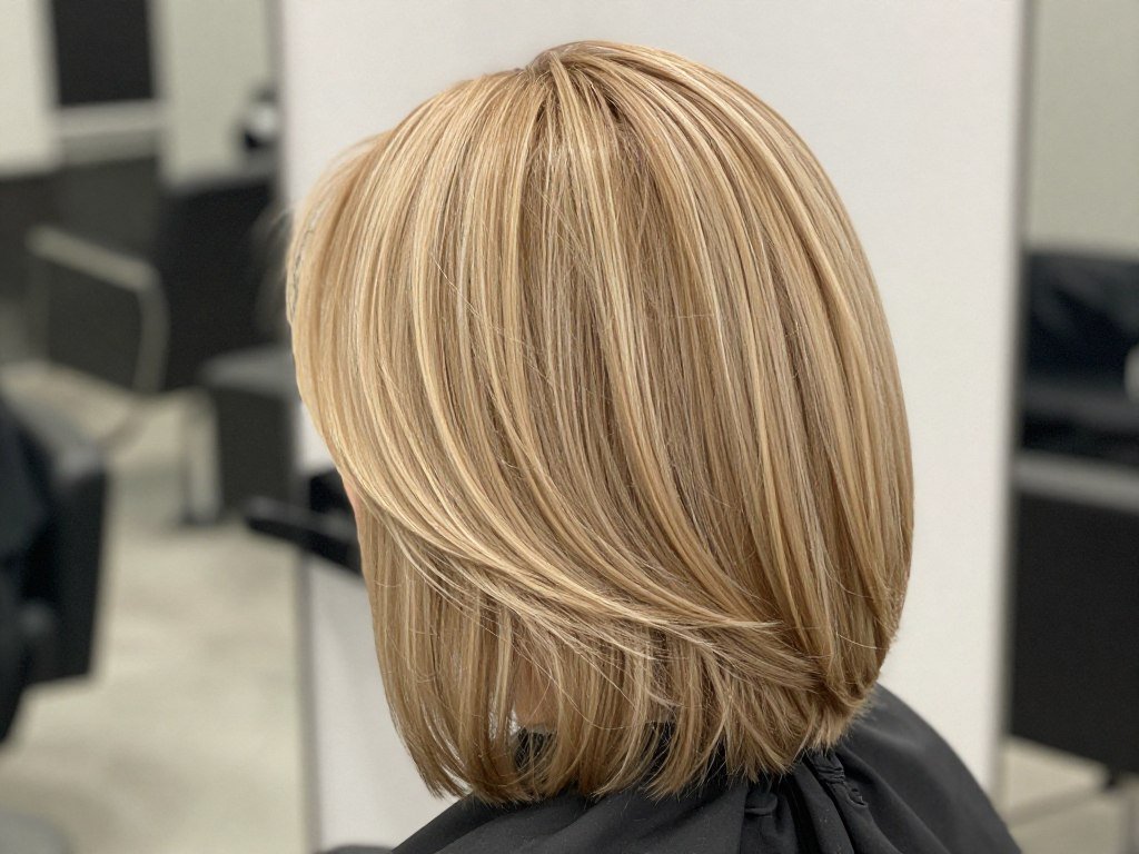 Stacked bob haircut showing volume at crown for thin hair
