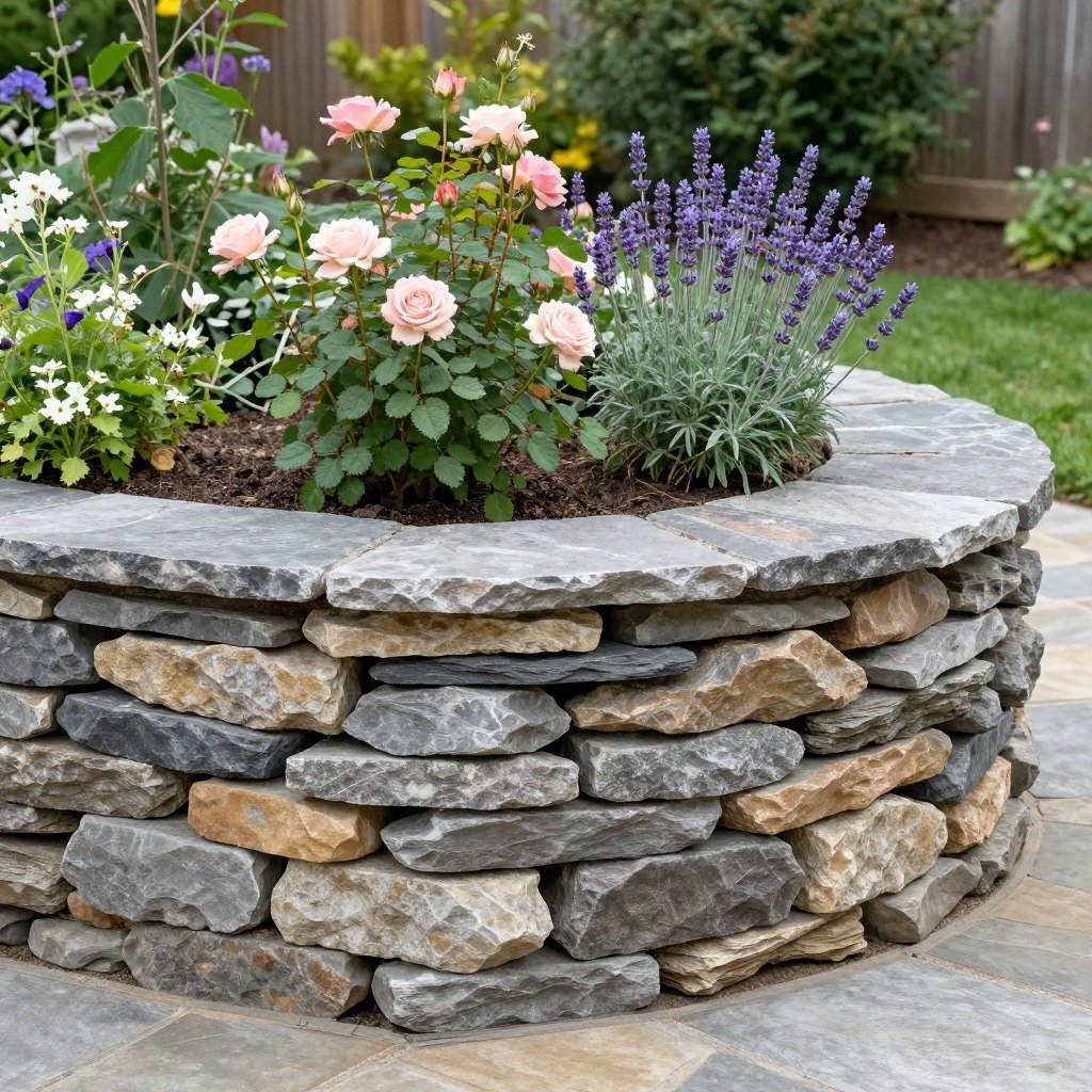 Stacked stone raised bed