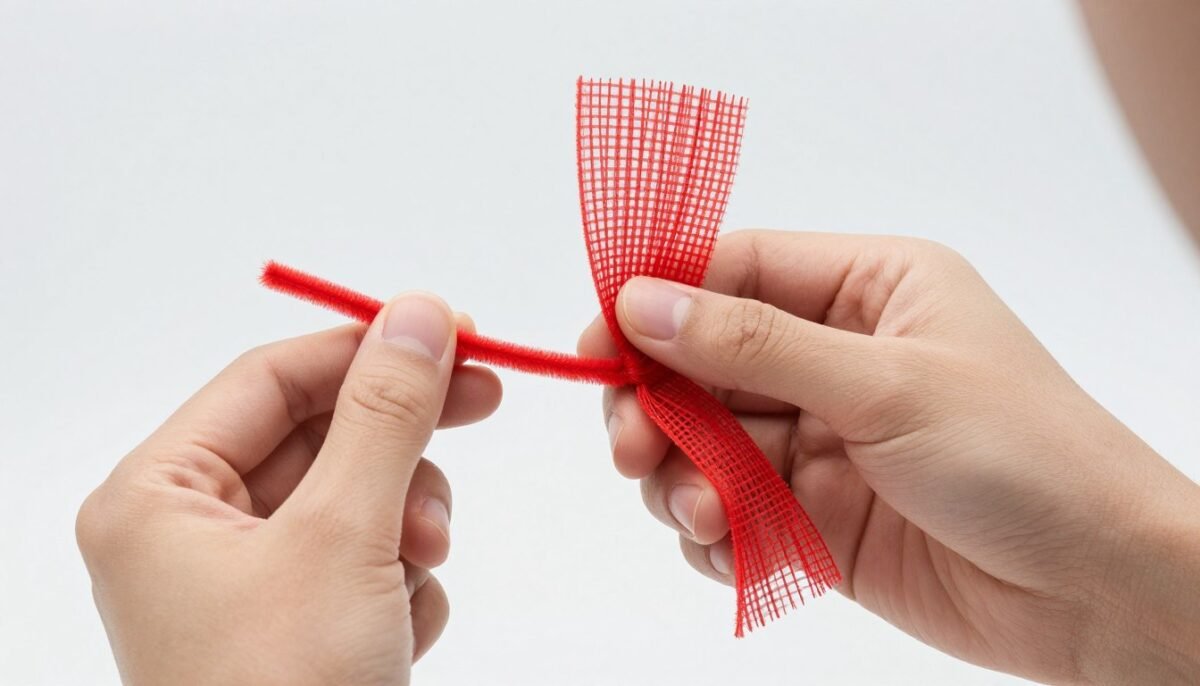 Step by step process of creating a curl with deco mesh and pipe cleaner