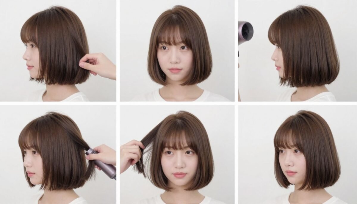 Step-by-step styling process showing how to maximize volume in choppy bob for fine hair