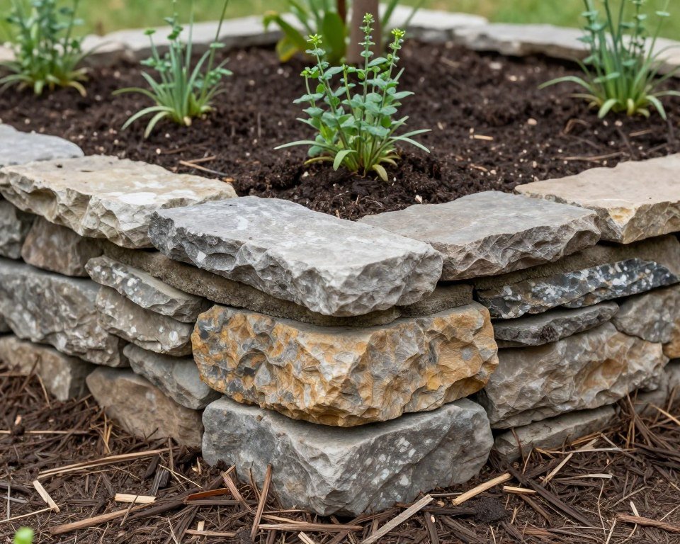 Stone raised bed construction detail