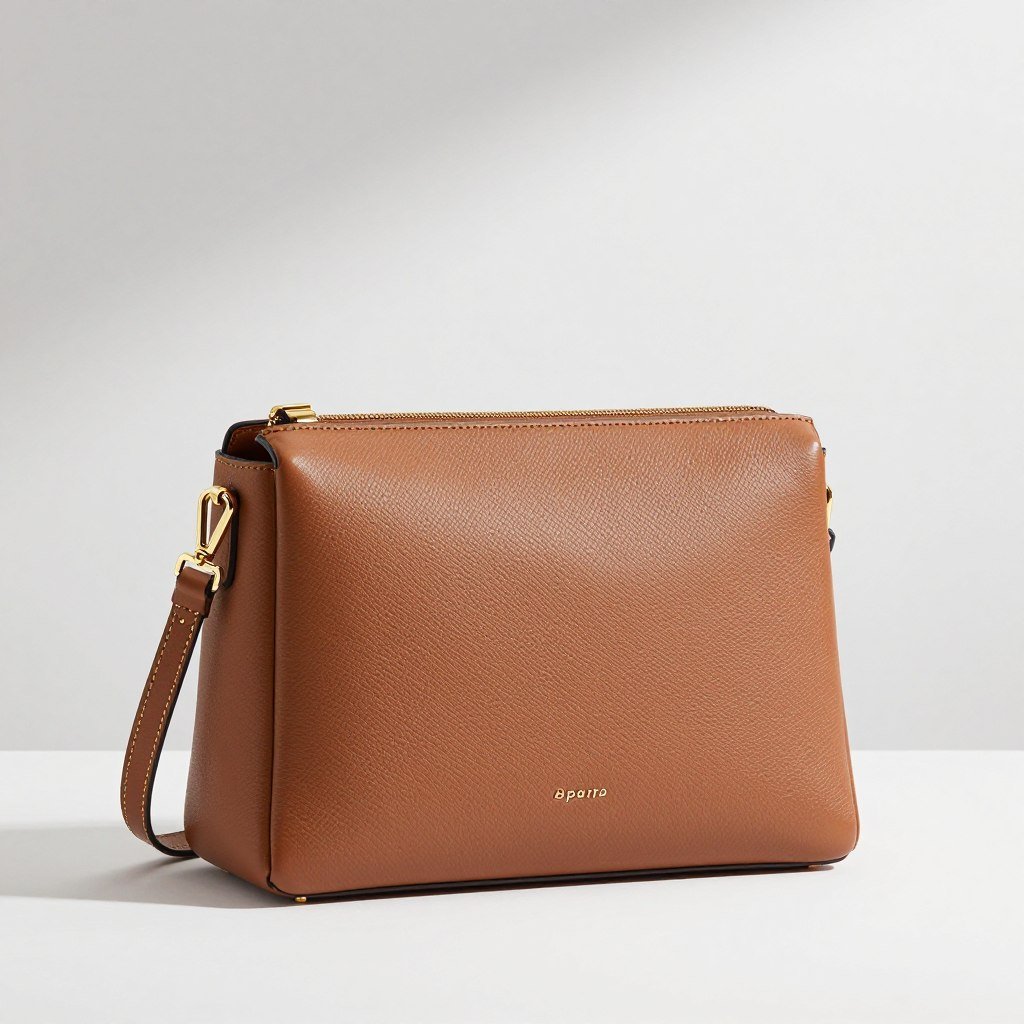 Structured leather crossbody bag in tan color