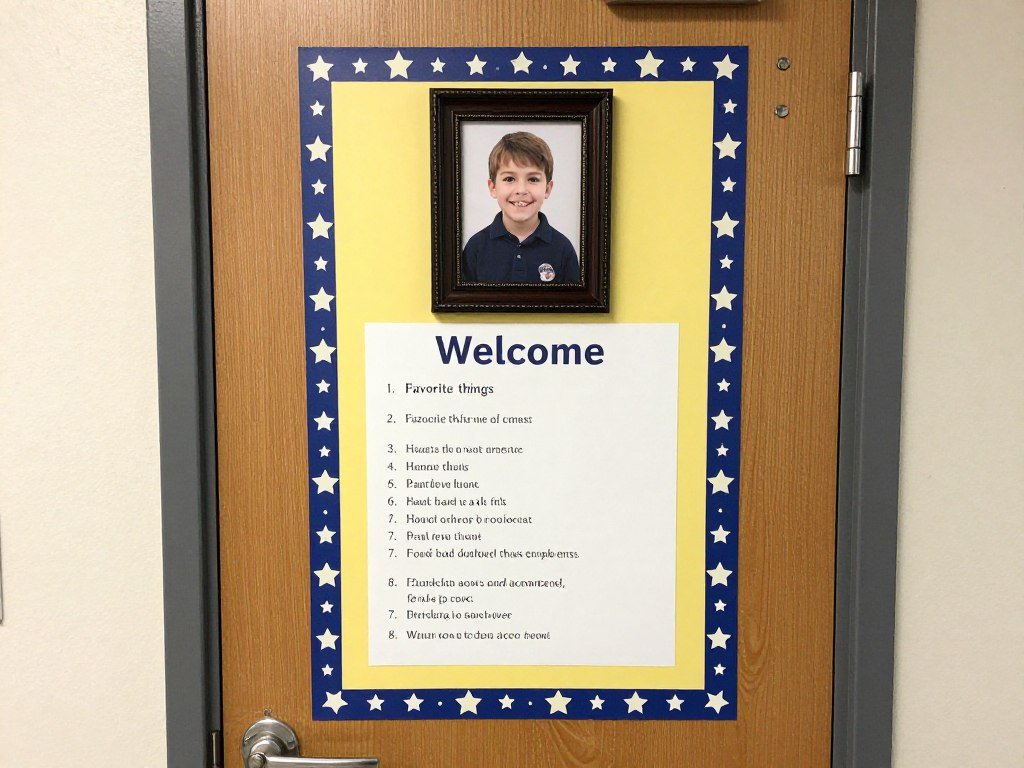 Student spotlight classroom door featuring individual student recognition