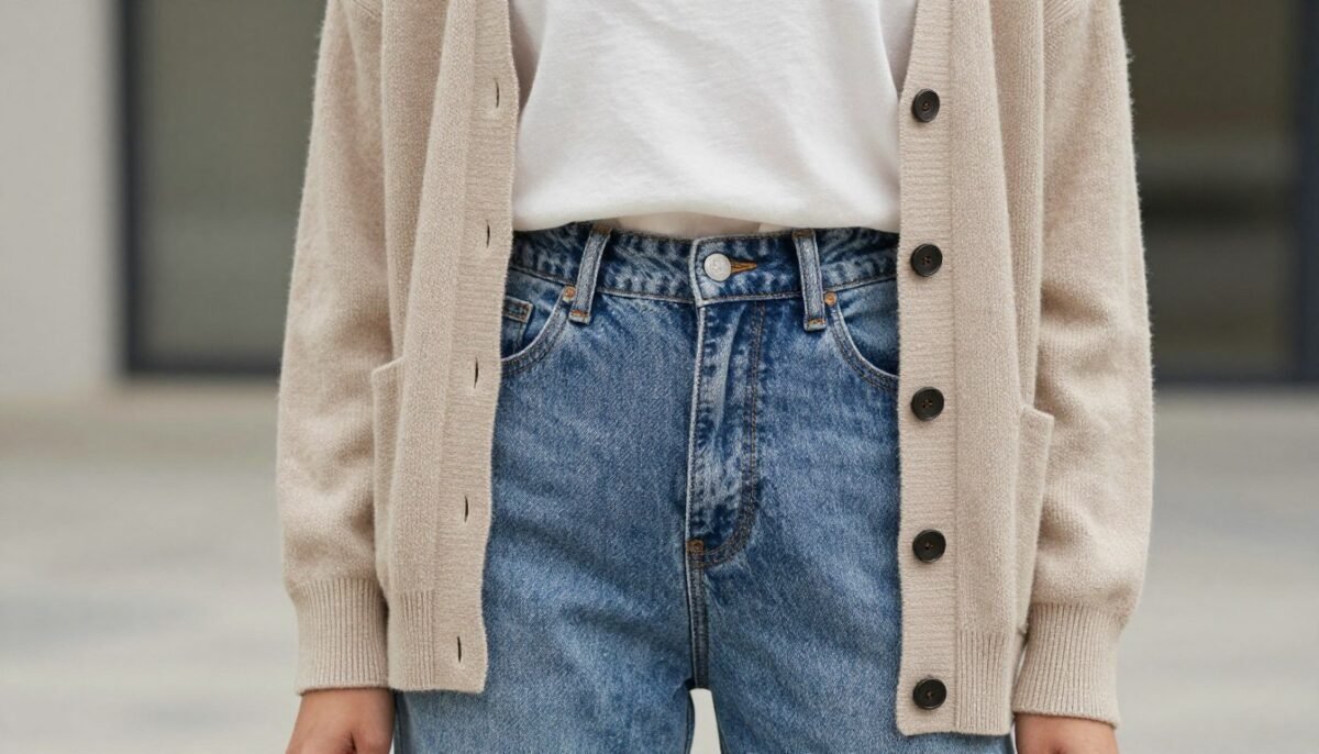 Styled outfit featuring Yngrid Cardigan with jeans and simple top