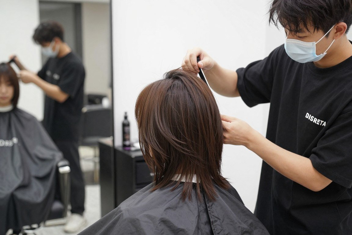 Stylist adjusting existing haircut for summer