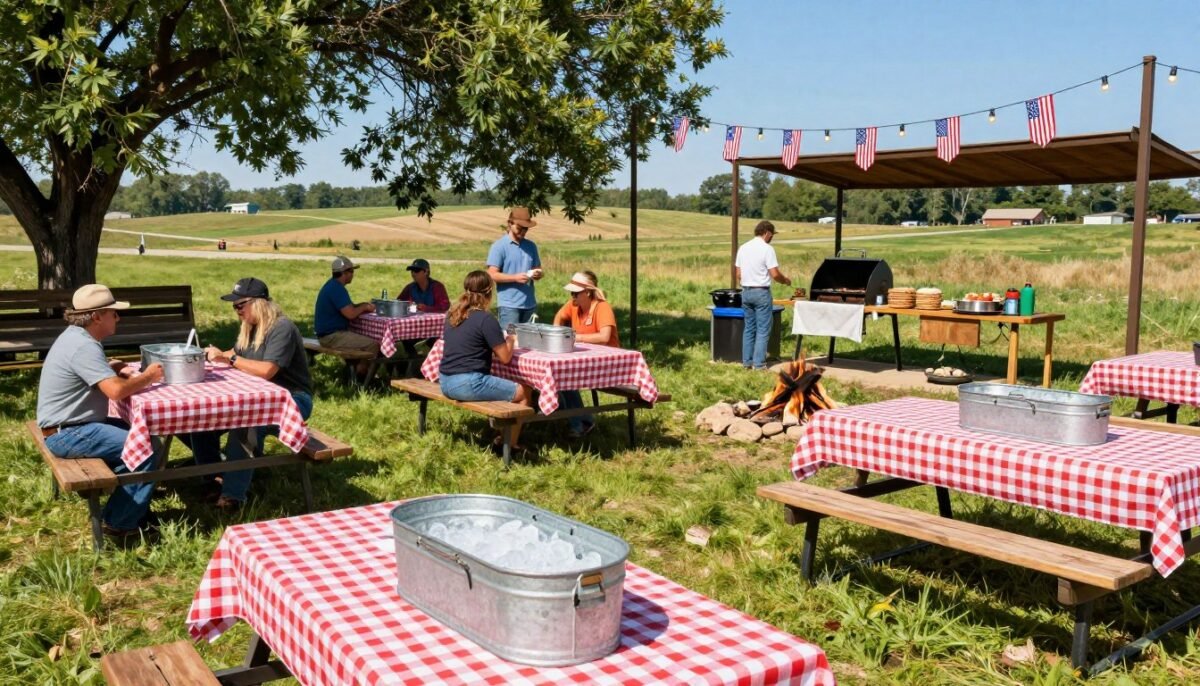 Summer western party with outdoor barbecue setup