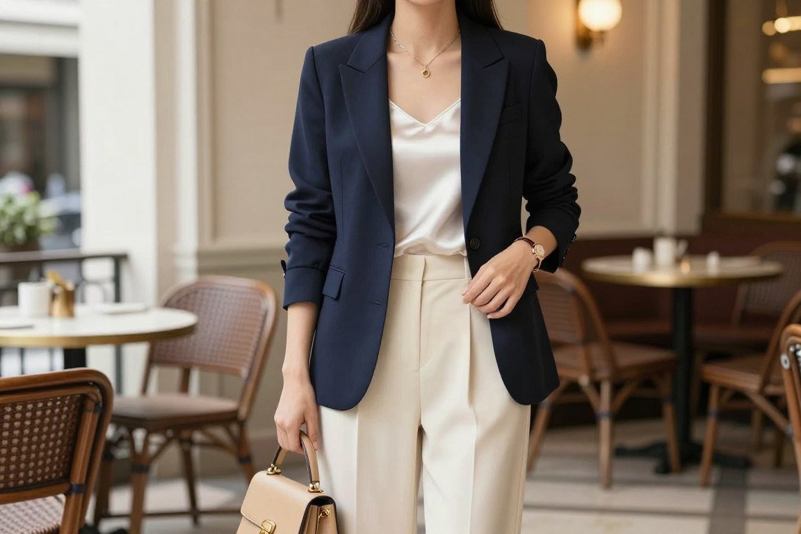 Tailored blazer with wide-leg trousers Italian fall fashion ensemble