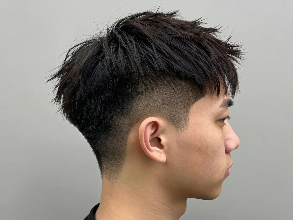 Tapered haircut with textured top, androgynous witchy style