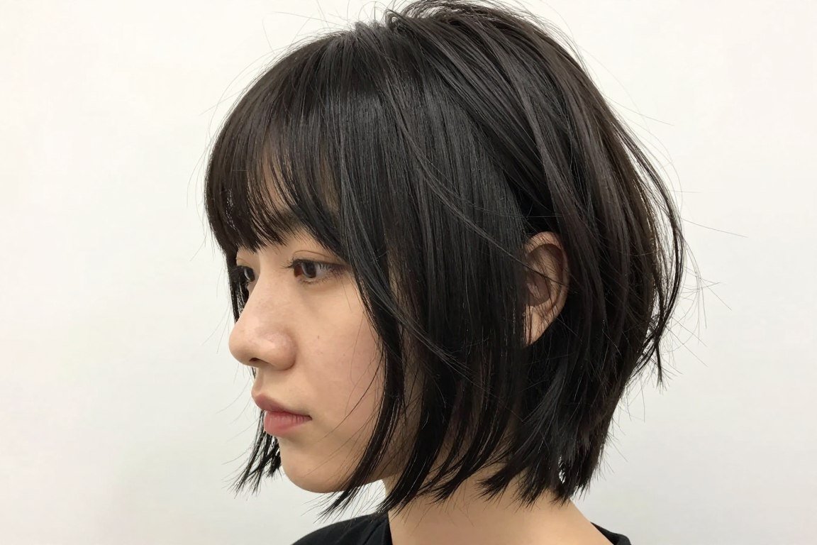 Textured bob with piecey separated bangs for thin hair