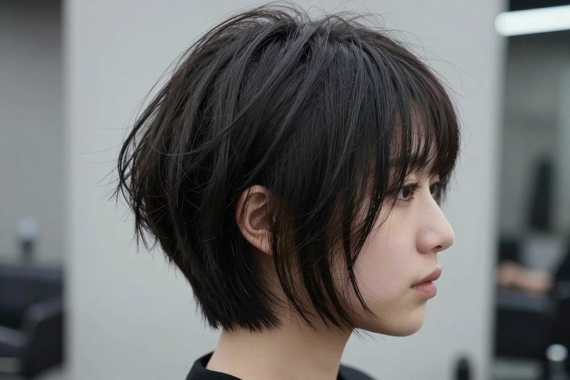 Textured choppy bob haircut for thin hair with piece-y ends