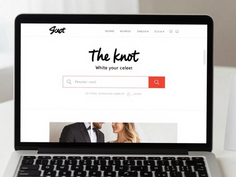 The Knot couple website search interface on laptop screen