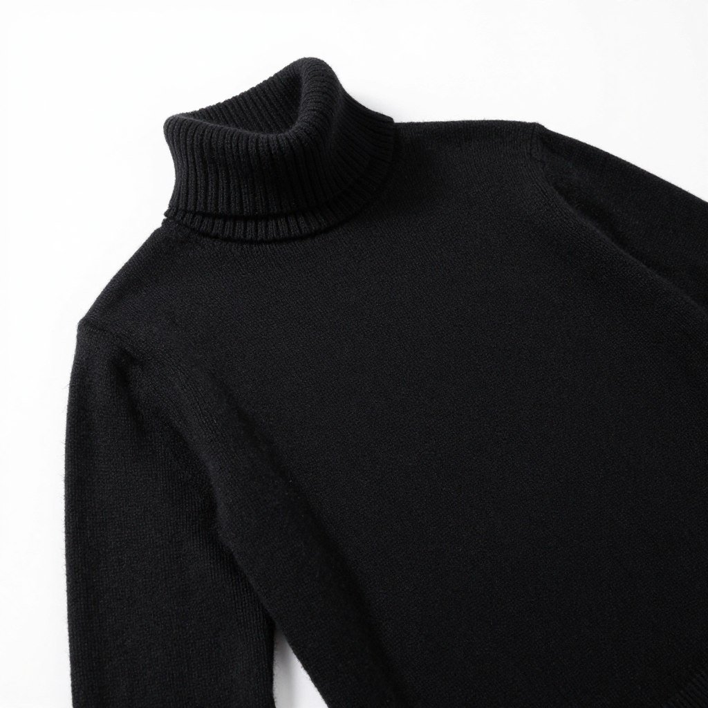 Thin merino wool turtleneck for layering in black