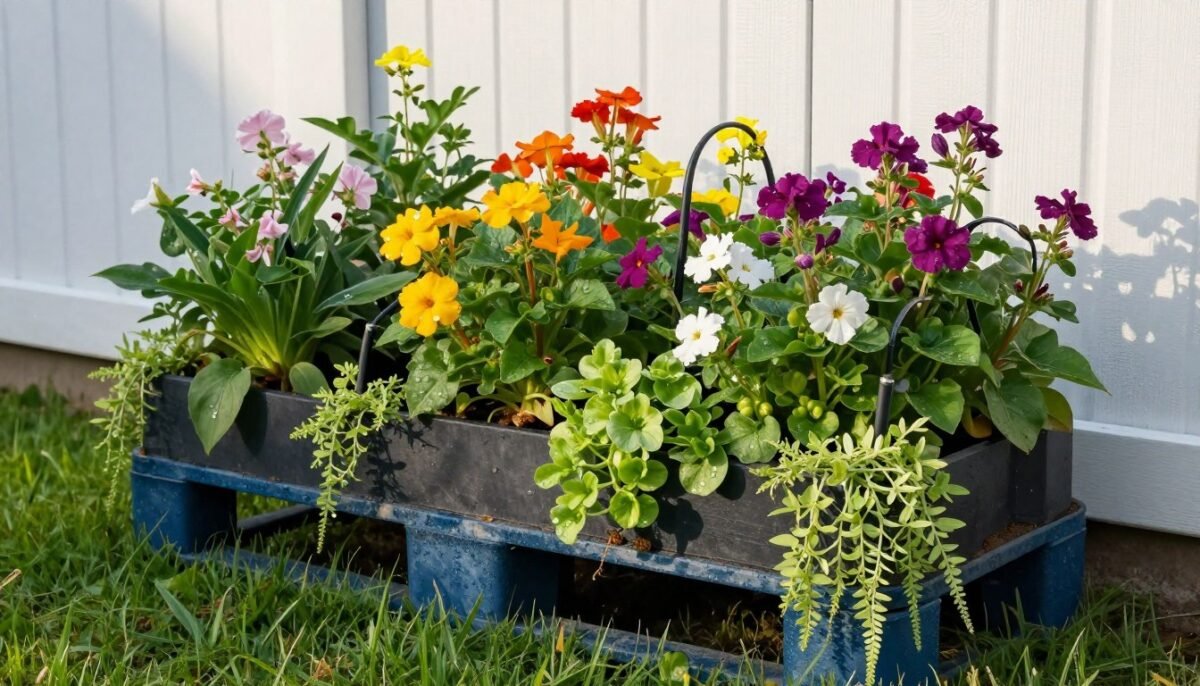 Thriving vertical garden with drip irrigation