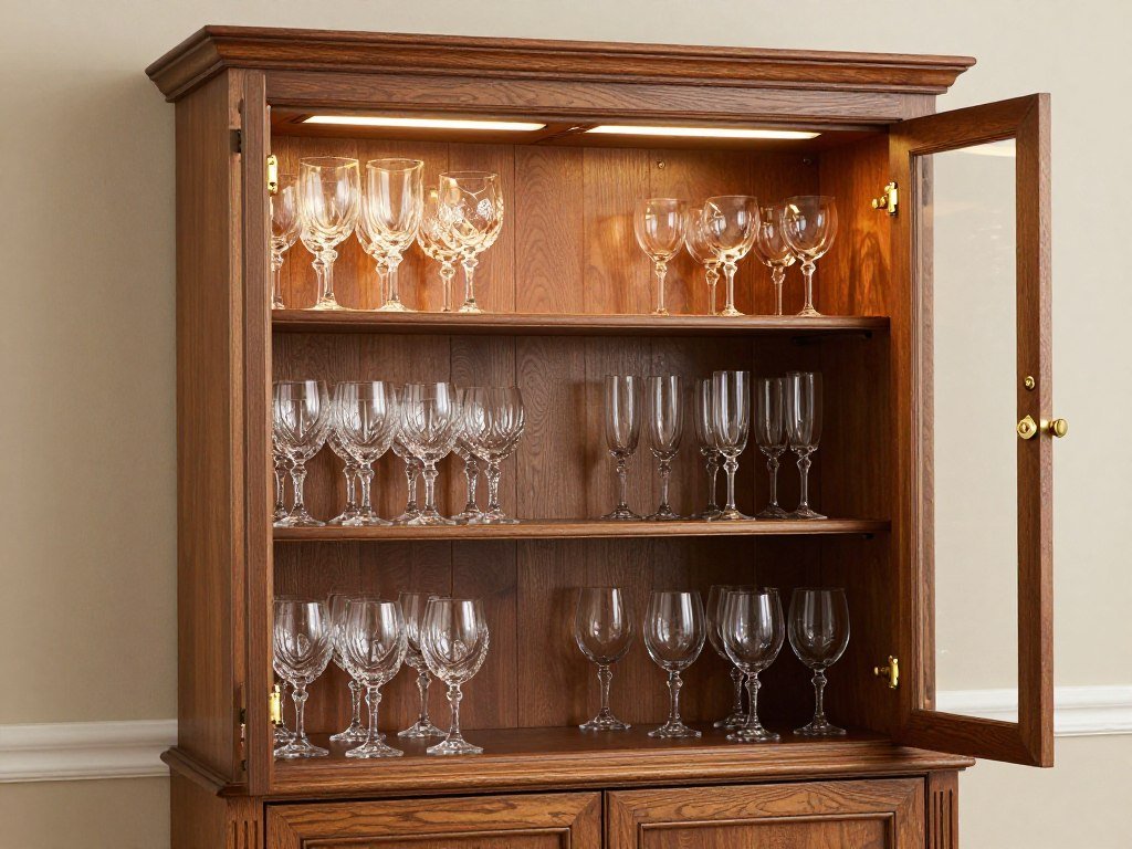 Traditional mahogany bar cabinet with glassware display for built-in bar ideas