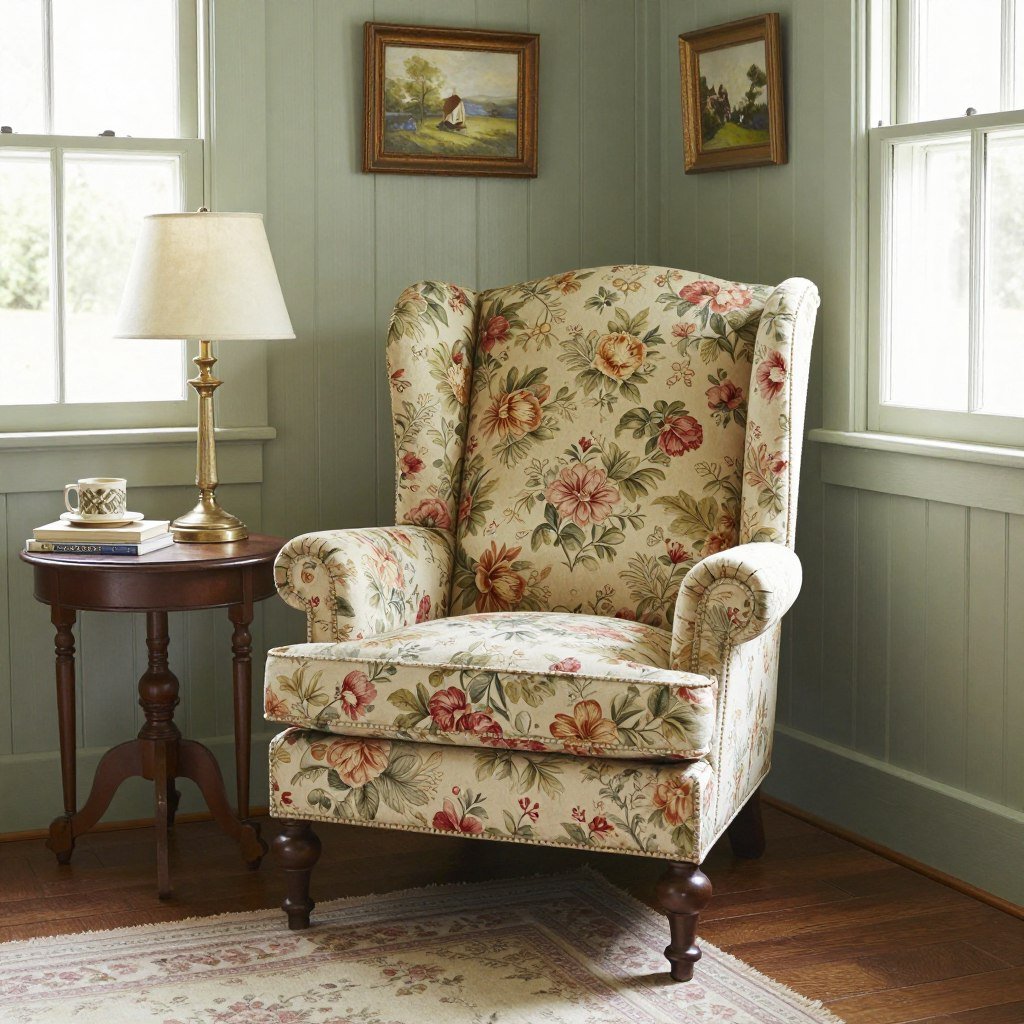Traditional wingback chair in shed house