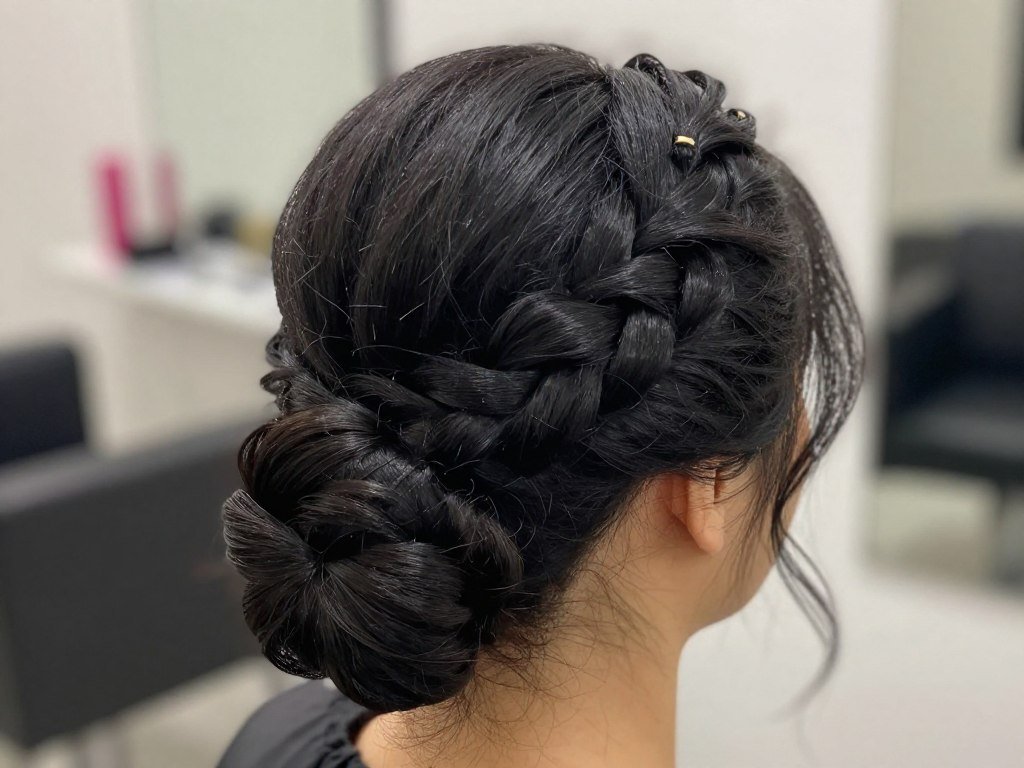 Twisted chignon updo showing styling detail and natural hair texture