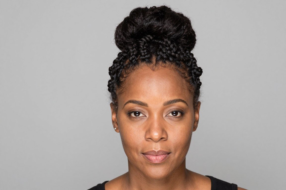 Twisted halo bun hairstyle combining braids and twists for Black women