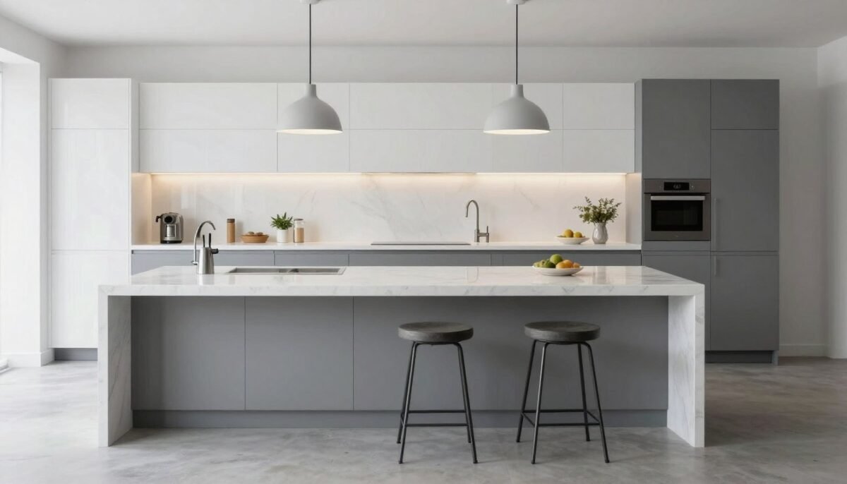 Two-tier kitchen island with raised breakfast bar section