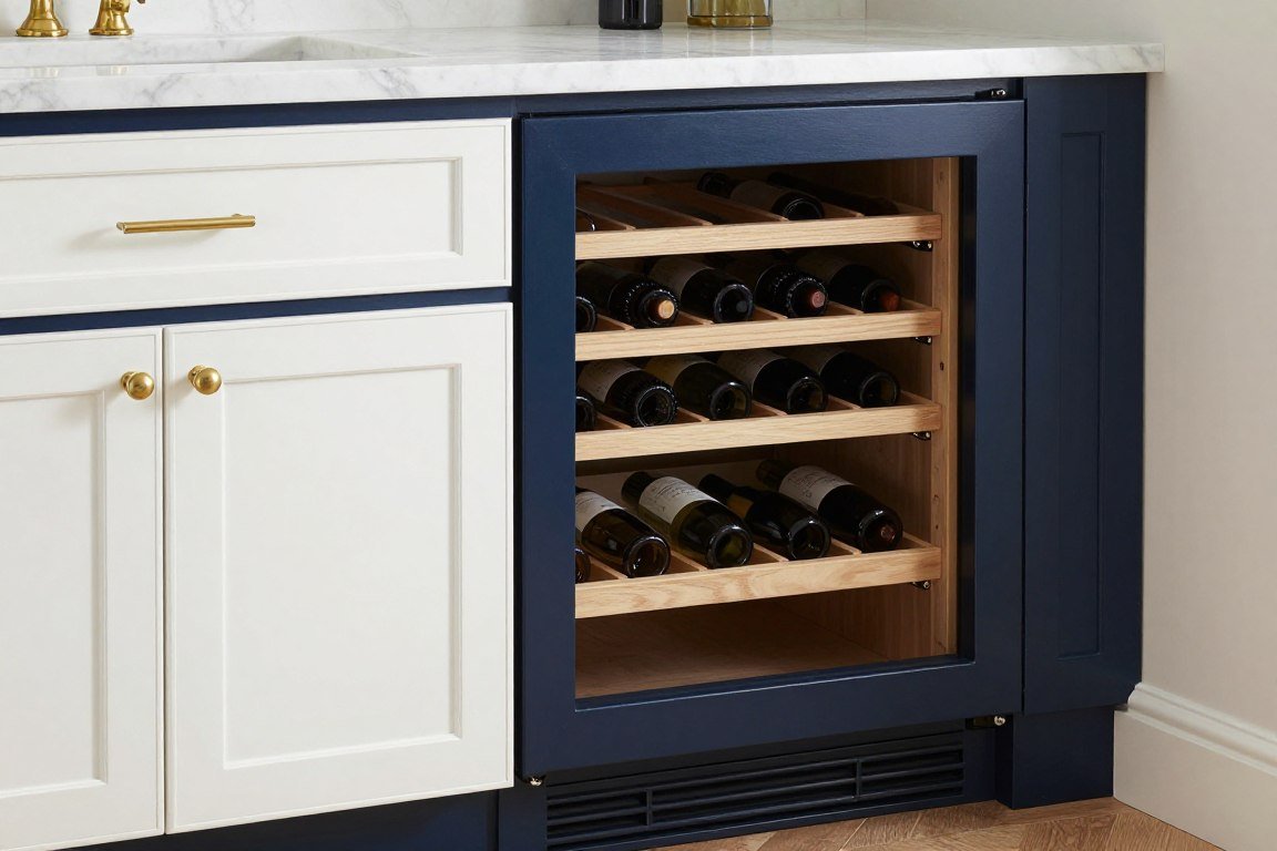 Two-tone bar cabinet with wine storage for built-in bar ideas