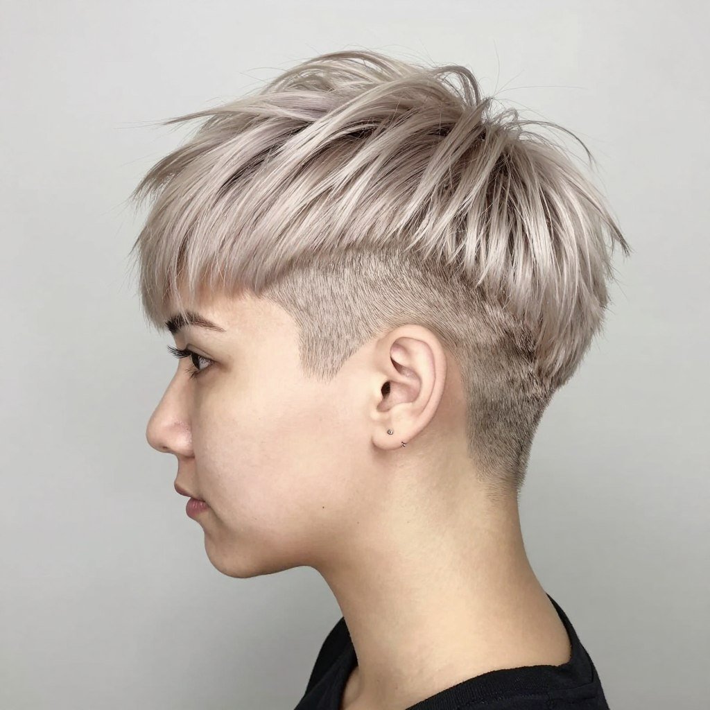 Undercut pixie with long top section for thin hair volume