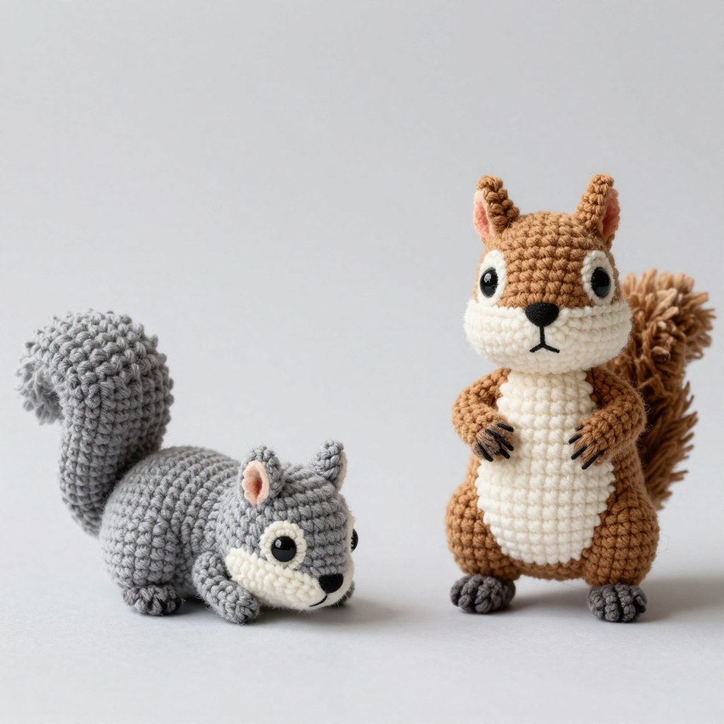 Understuffed crochet squirrel showing poor shape retention