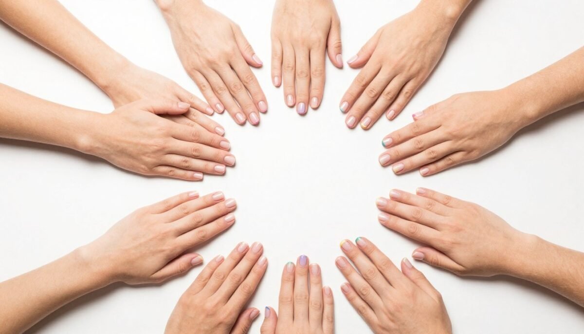 Variety of colorful French tip designs on short nails Variety of colorful French tip designs on short nails