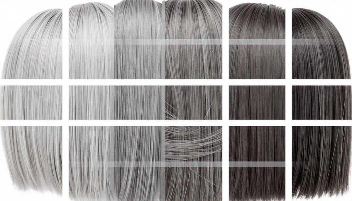 Variety of natural gray hair tones and shades