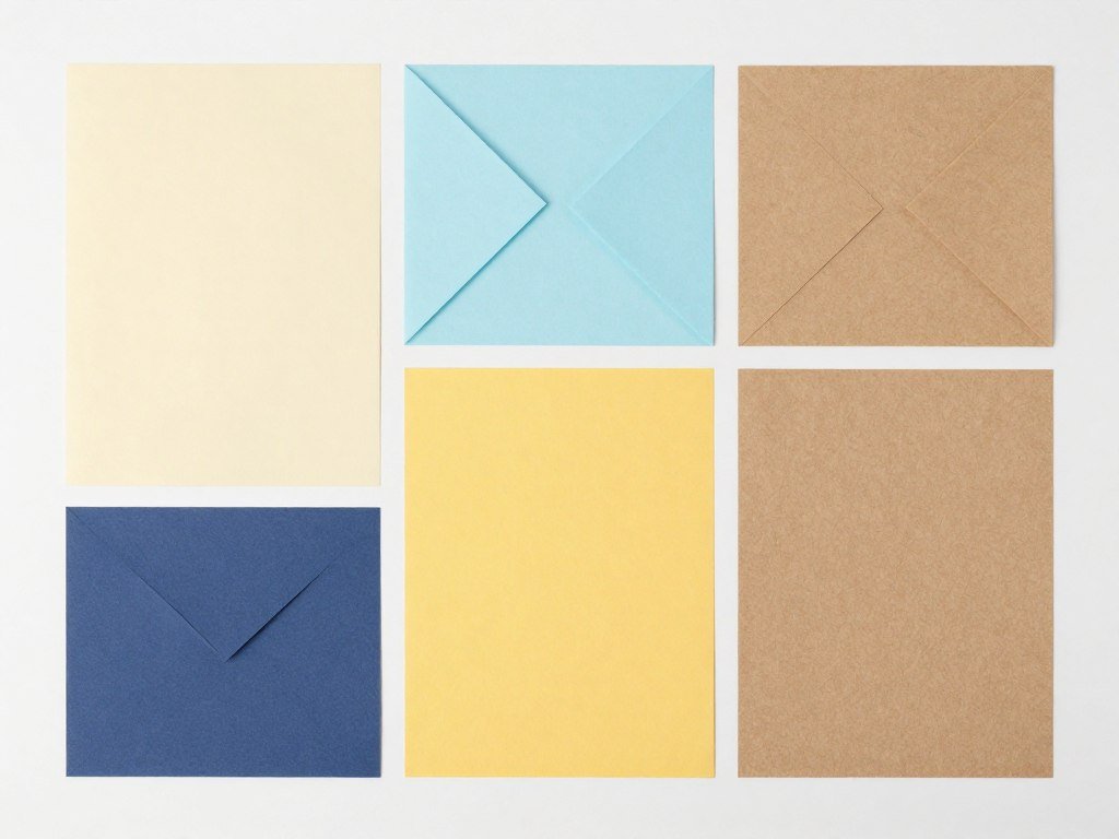 Various types of origami paper sheets in different colors, weights, and patterns displayed in an organized layout